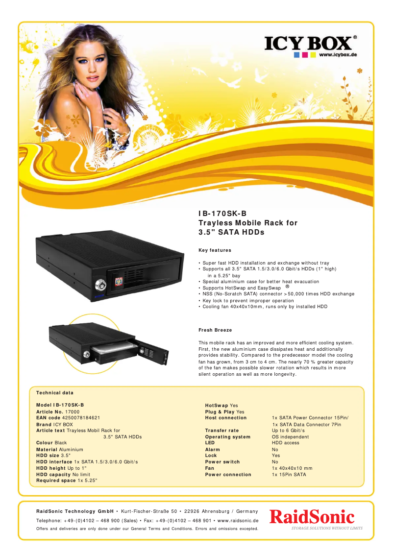 Página 1 del manual Ficha técnica Icy Box IB-170SK-B