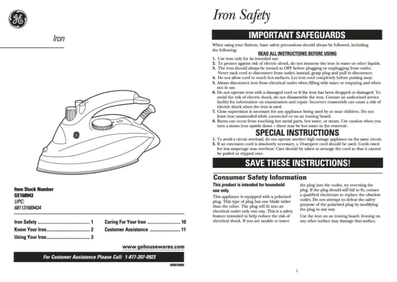 Page 1 de la notice Manuel utilisateur GE 168943