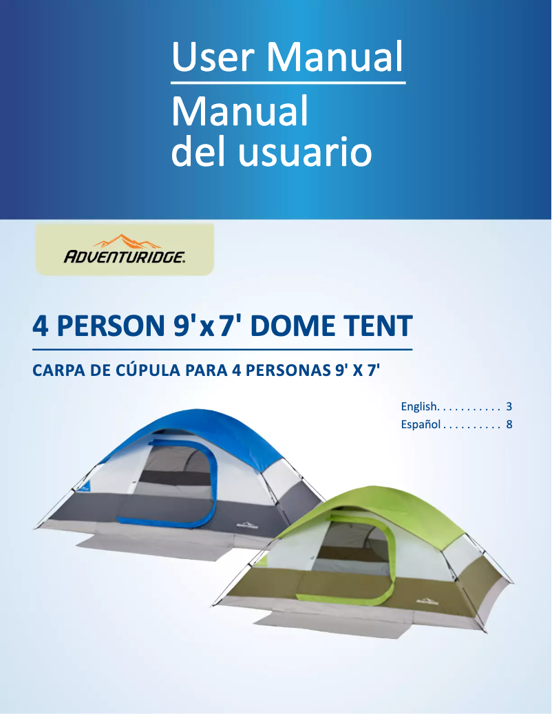 Image de la première page du manuel de l'appareil 4 Person 9' x 7' Dome Tent 50137