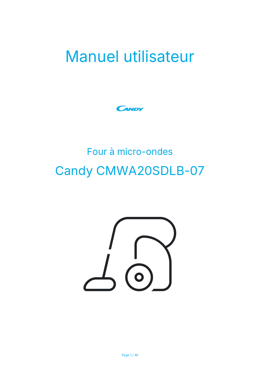 Page n°1 - Manuel utilisateur Candy CMWA20SDLB-07