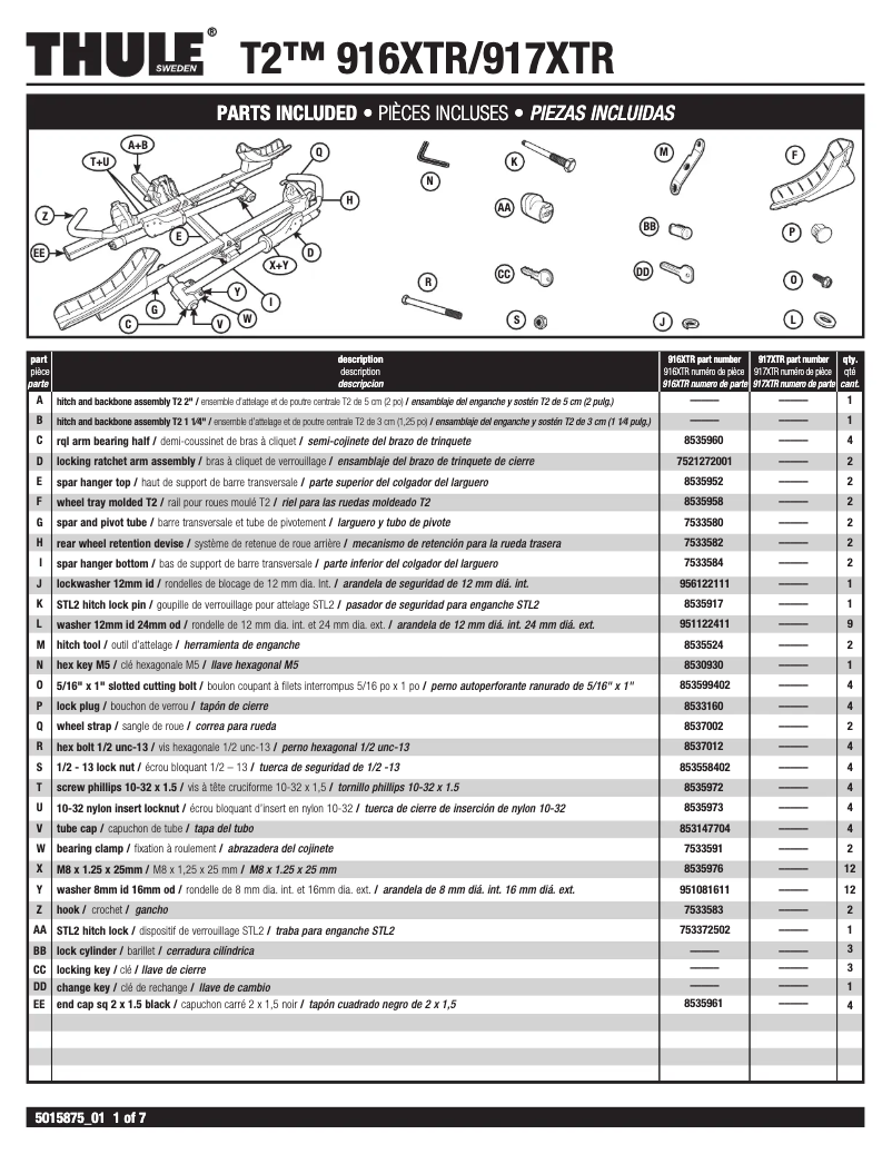 Page 1 de la notice Manuel utilisateur Thule T2-916XTR