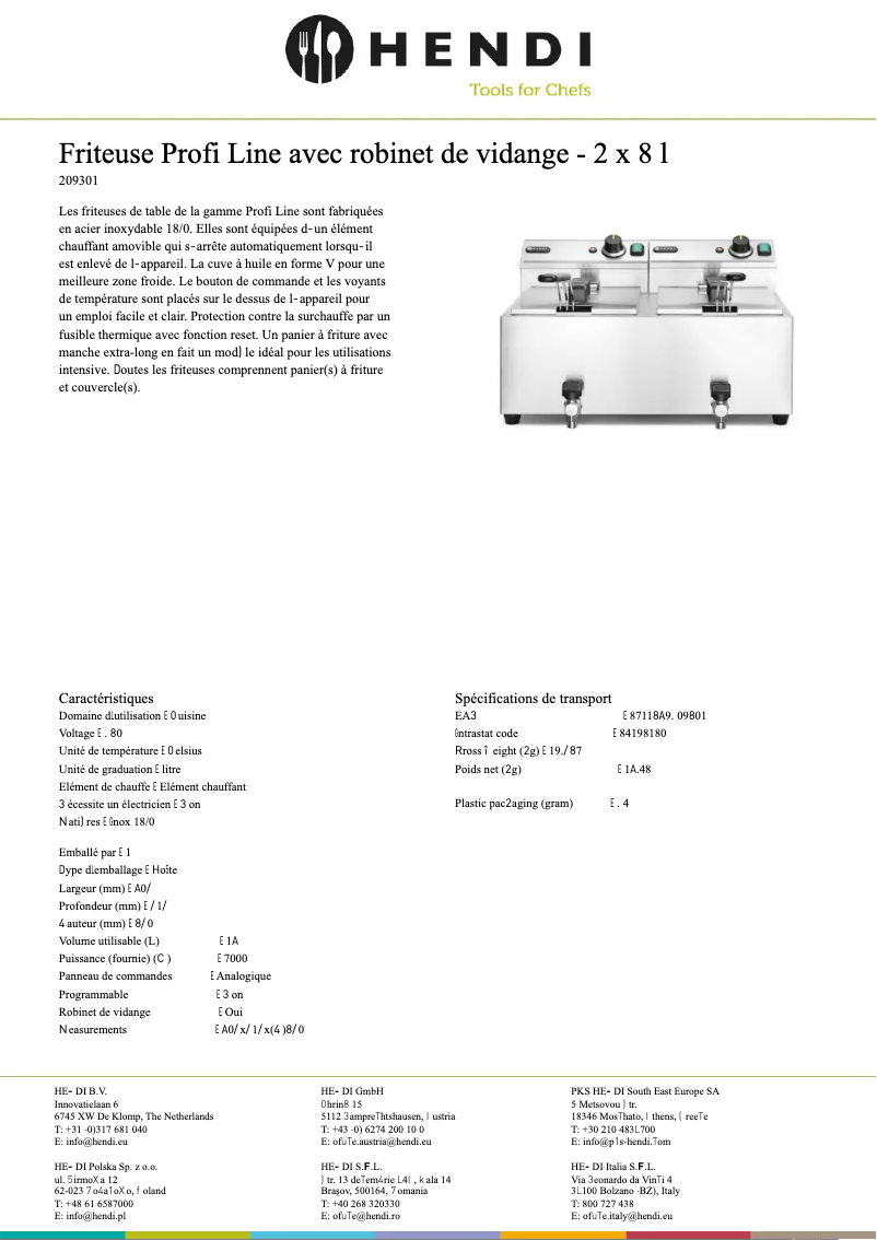 Page n°1 - Fiche technique Hendi Master Cook 209301