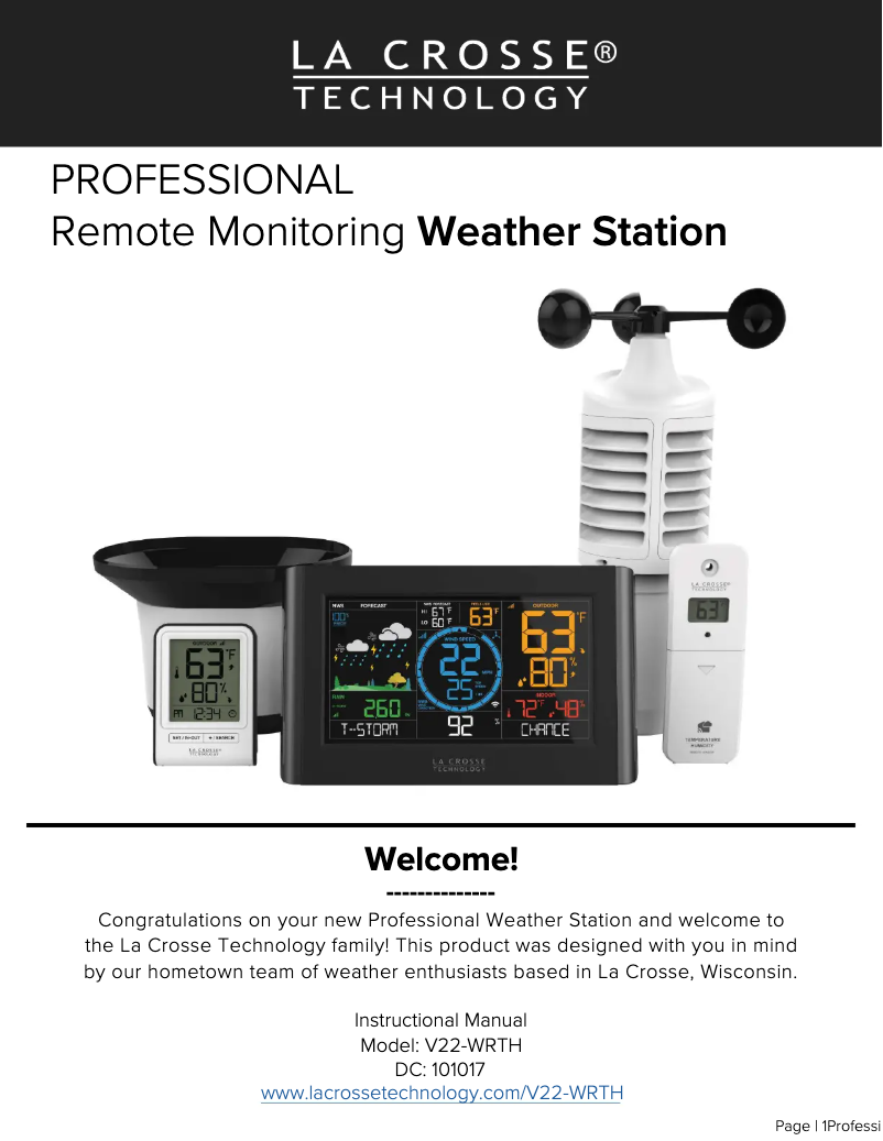 Page n°1 - Manuel utilisateur La Crosse Technology V22-WRTH