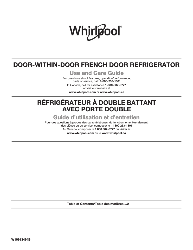 Page 1 de la notice Guide d'installation Whirlpool WRF974CIH