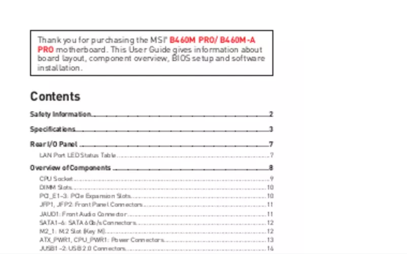 Page n°1 - Manuel utilisateur MSI B460M PRO