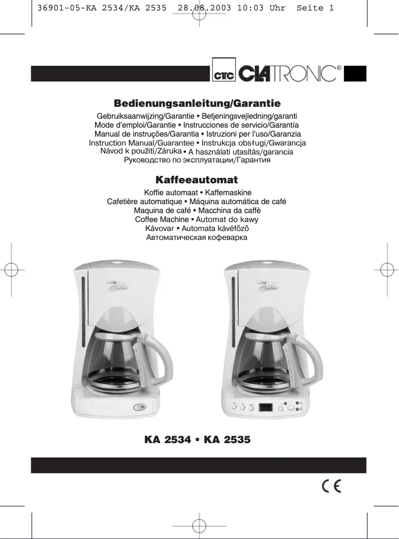 Page 1 de la notice Manuel utilisateur Clatronic KA 2535