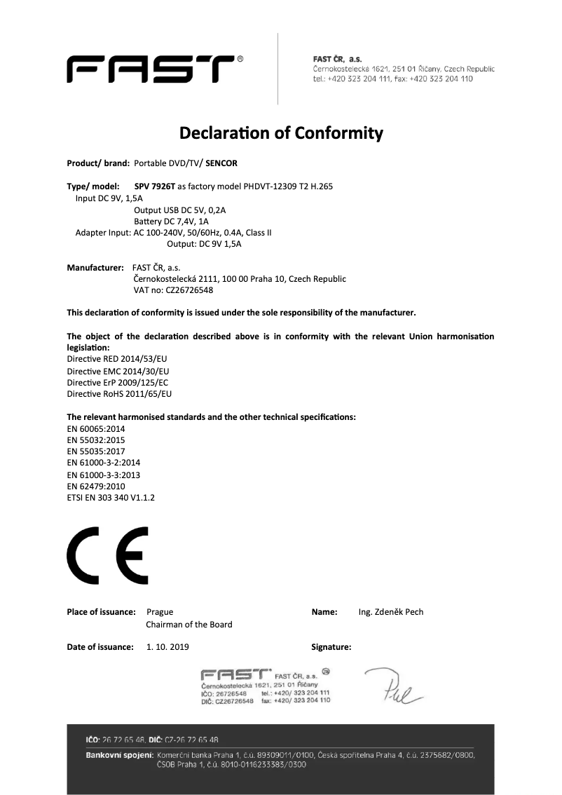 Page n°1 - Mode d'emploi Sencor SPV 7926T