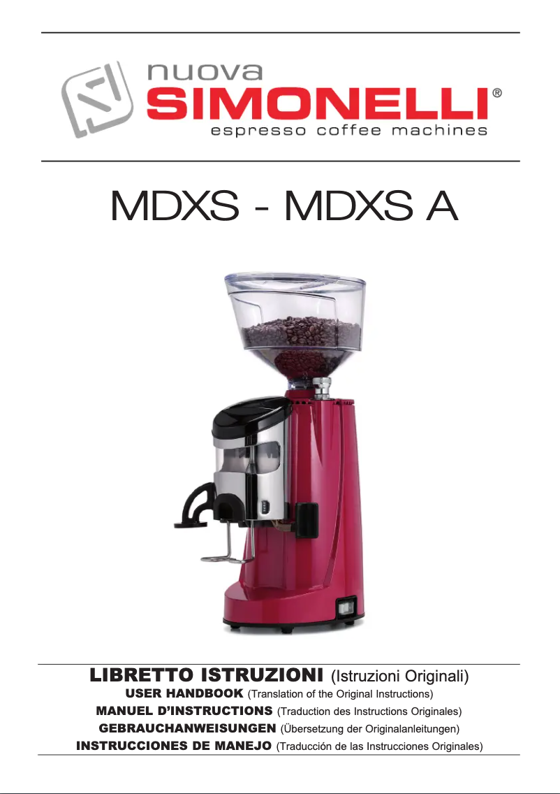 Page 1 de la notice Manuel utilisateur Nuova Simonelli MDXS A