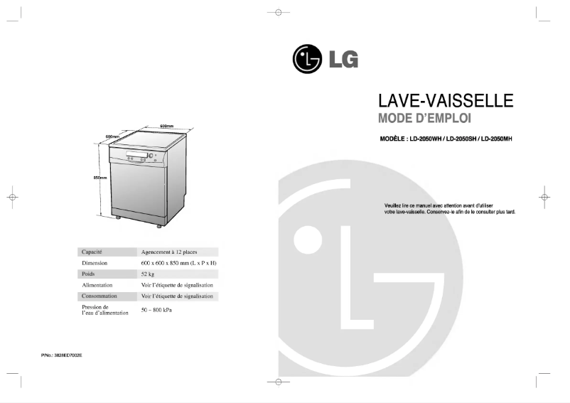 Page 1 de la notice Manuel utilisateur LG LD-2050SH