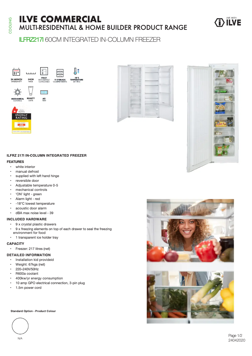Page 1 de la notice Fiche technique Ilve ILFRZ217I