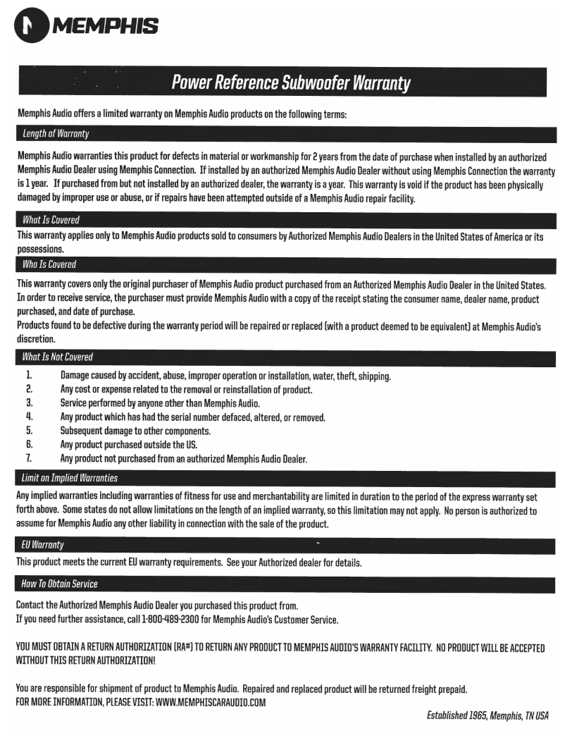 Page 1 de la notice Manuel utilisateur Memphis Audio 15-PRX8D4