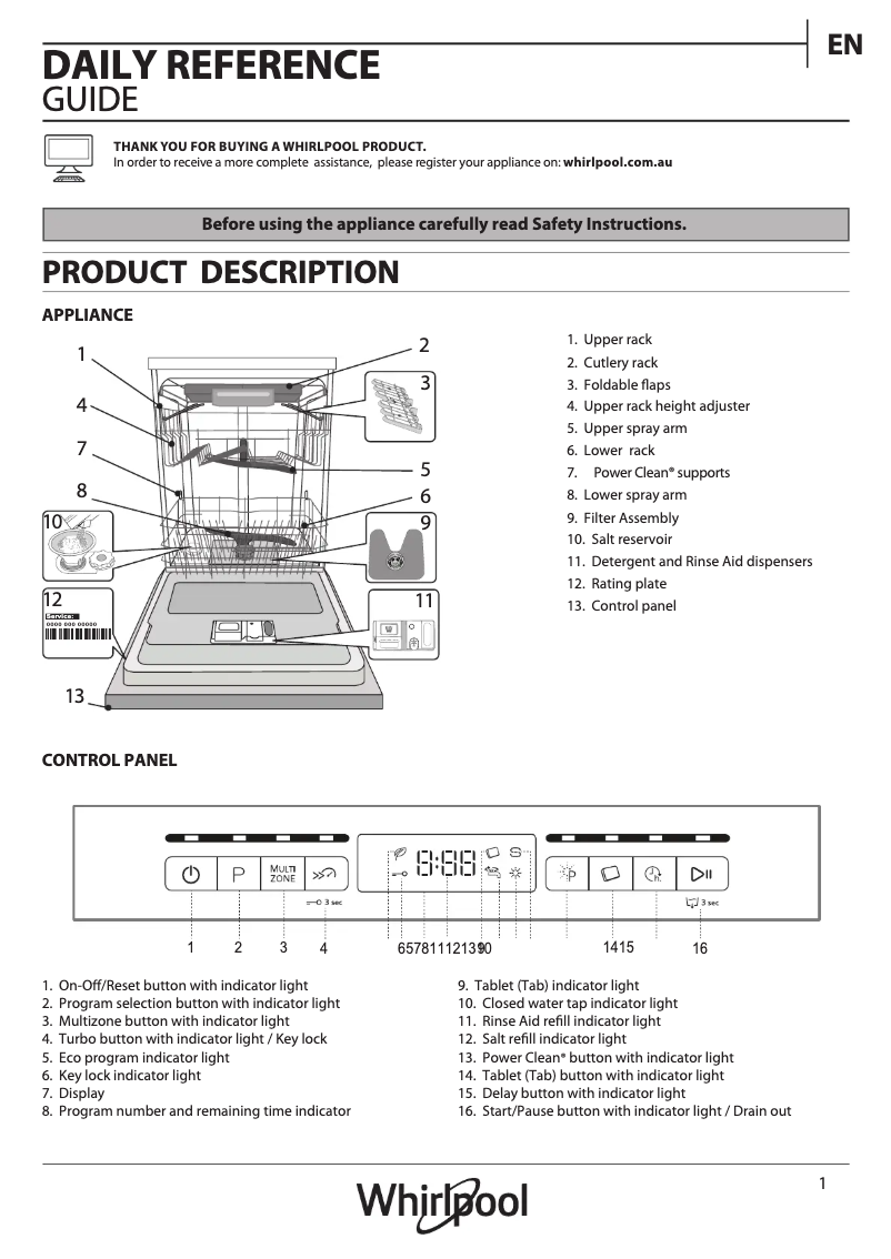 Page n°1 - Manuel utilisateur Whirlpool WFO3033PLAUS