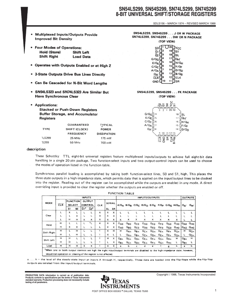 Page 1 de la notice Manuel utilisateur Texas Instruments SN74LS299N