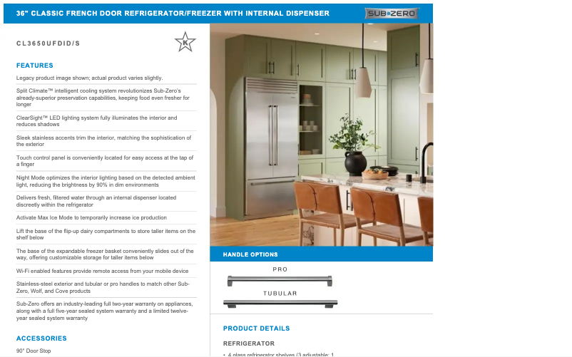 Page n°1 - Guide d'installation Sub-Zero CL3650UFDID/S