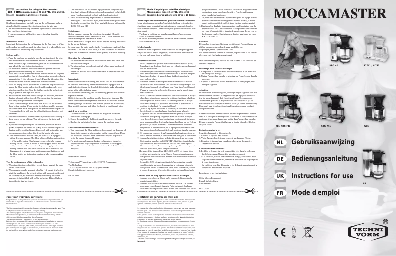 Page n°1 - Manuel utilisateur Moccamaster KBGT