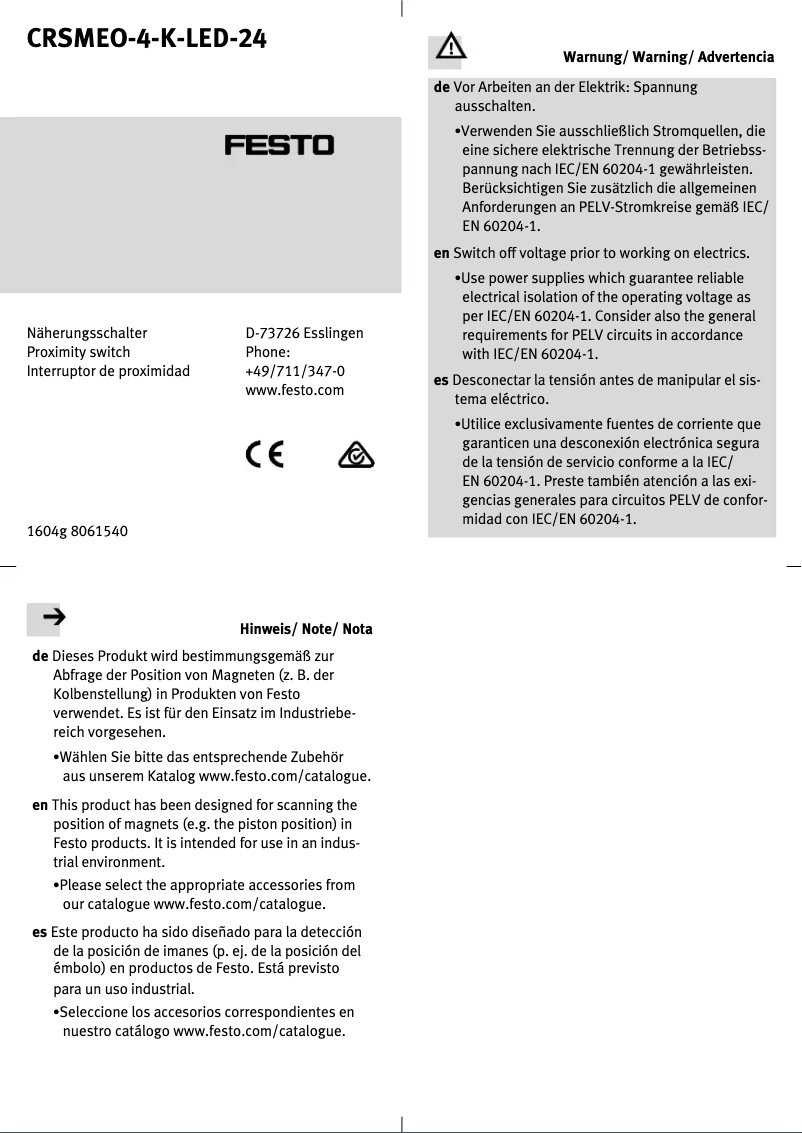 Page 1 de la notice Manuel utilisateur Festo CRSMEO-4-K-LED-24