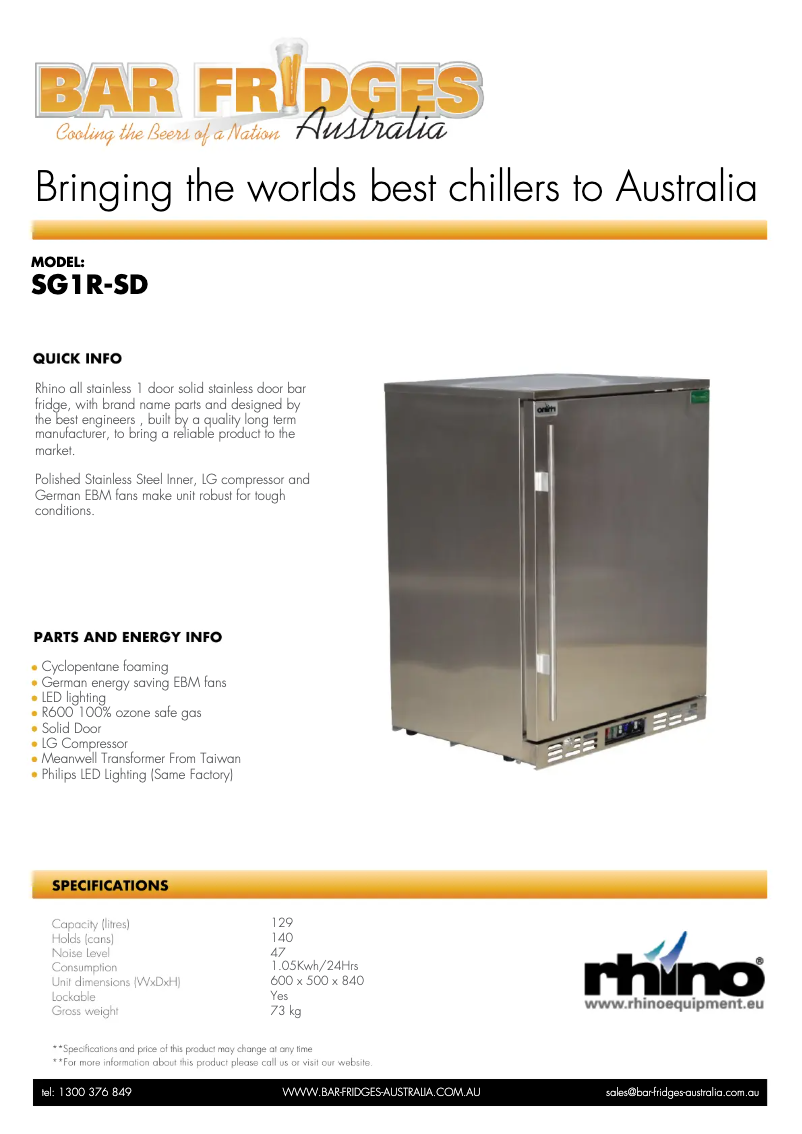 Page n°1 - Fiche technique Rhino SG1R-SD