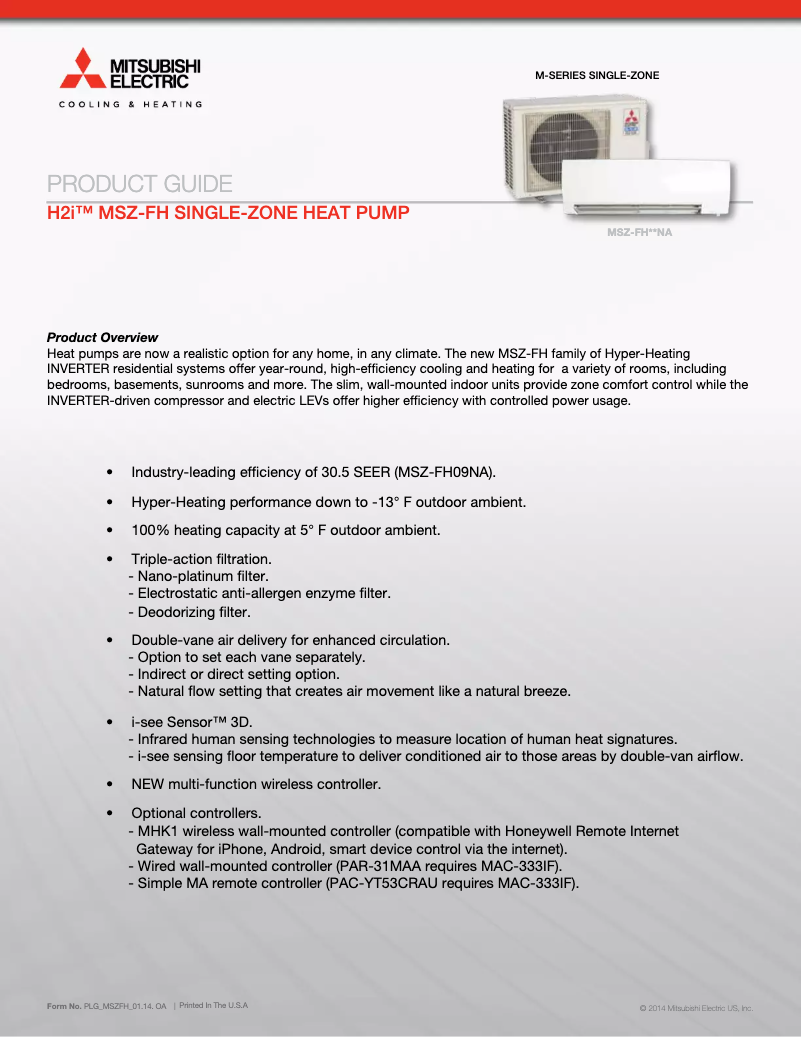 Image de la première page du manuel de l'appareil MSZ-FH15NA