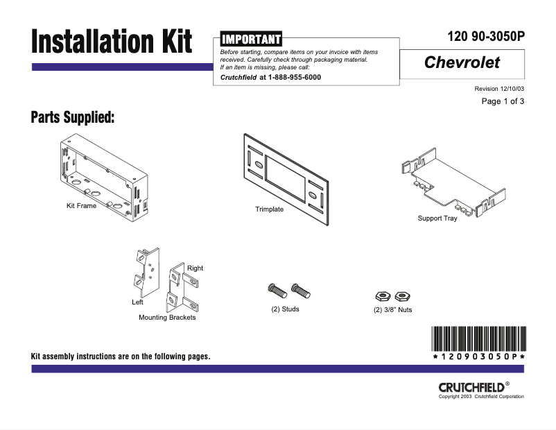Page 1 de la notice Manuel utilisateur Metra 92-3050P