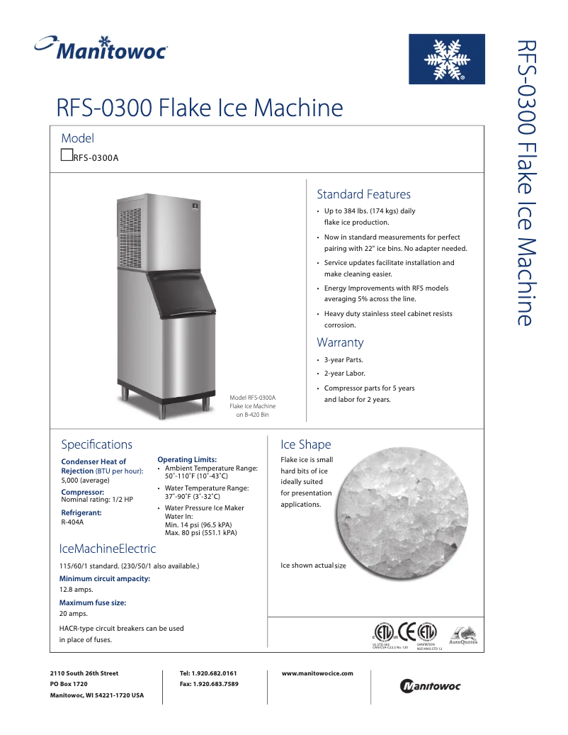 Page n°1 - Manuel utilisateur Manitowoc RFS-0300A