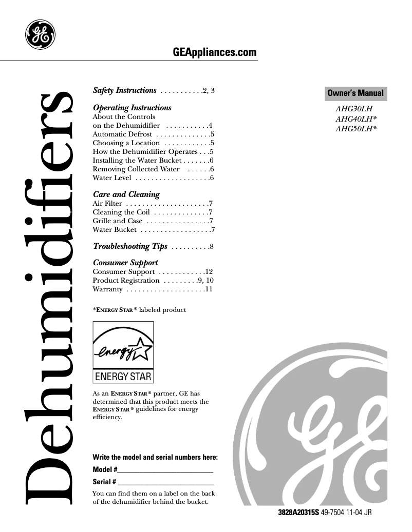 Page 1 de la notice Guide d'installation GE AHG40LH