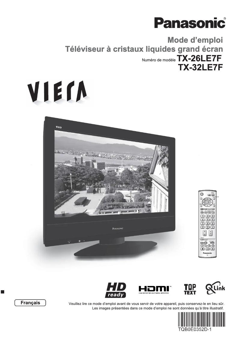 Page 1 de la notice Manuel utilisateur Panasonic Viera TX-32LE7F