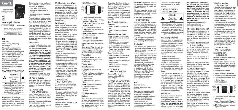 Page 1 de la notice Manuel utilisateur Kunft KTMP4061BK