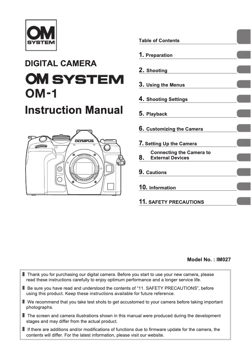 Image de la première page du manuel de l'appareil OM System OM-1
