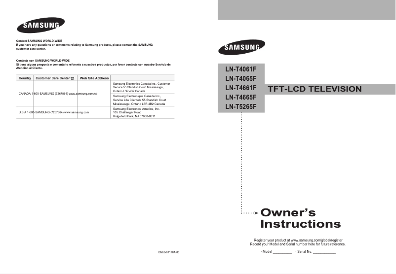 Page 1 de la notice Manuel utilisateur Samsung LN-T4665F