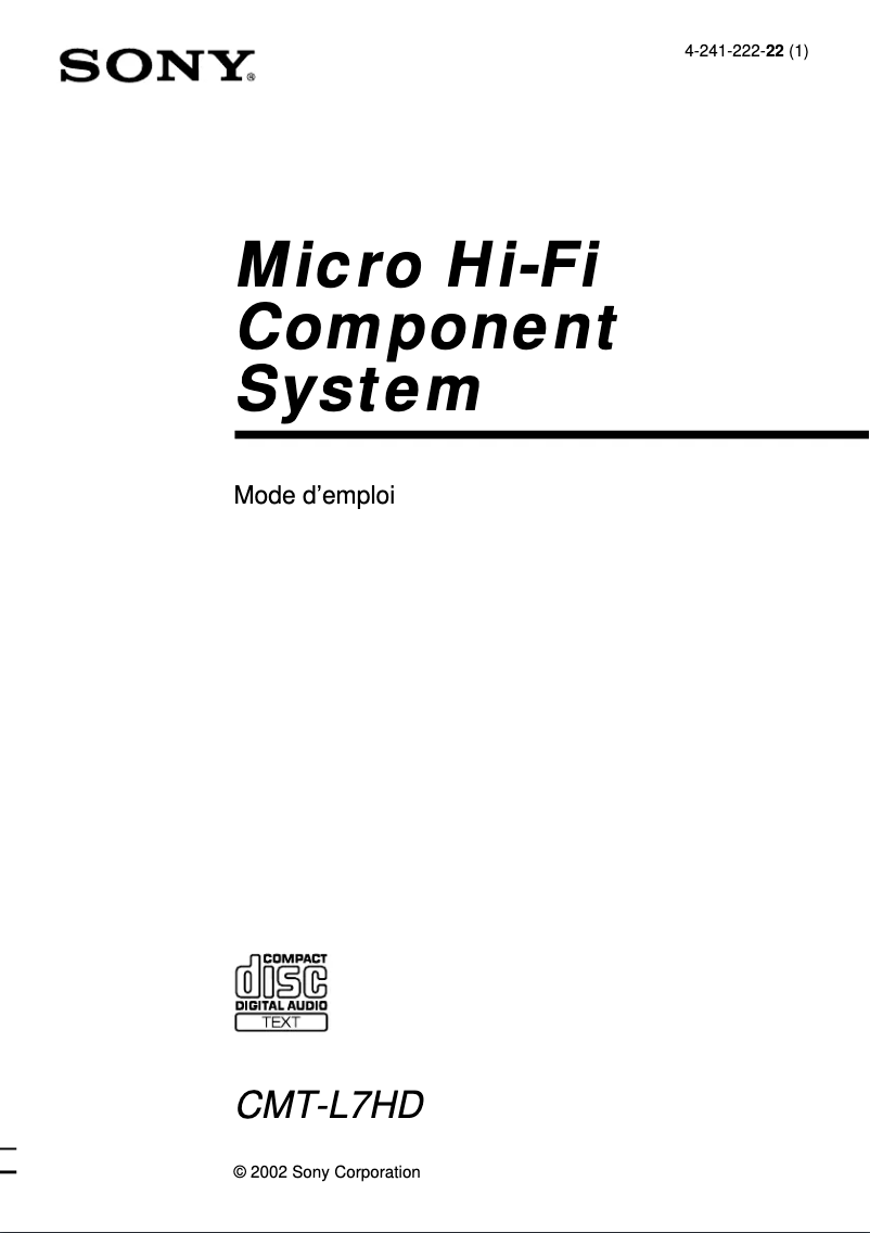 Page 1 de la notice Manuel utilisateur Sony CMT-L7HD