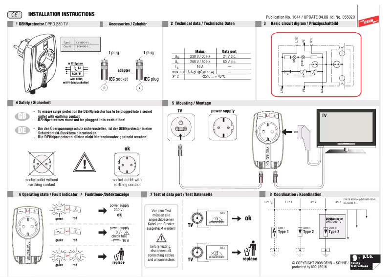 Page n°1 - Manuel utilisateur DEHN DPRO 230 TV