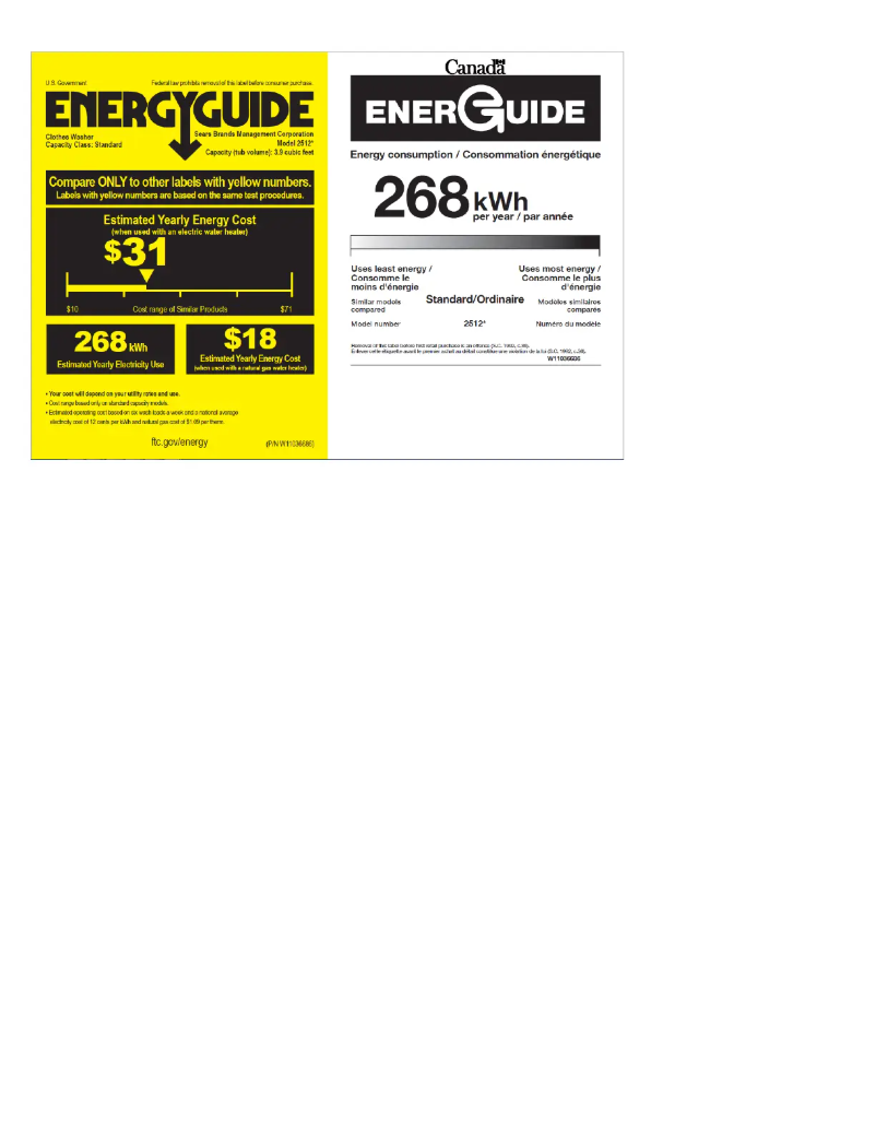 Page 1 de la notice Label énergétique Kenmore 25122