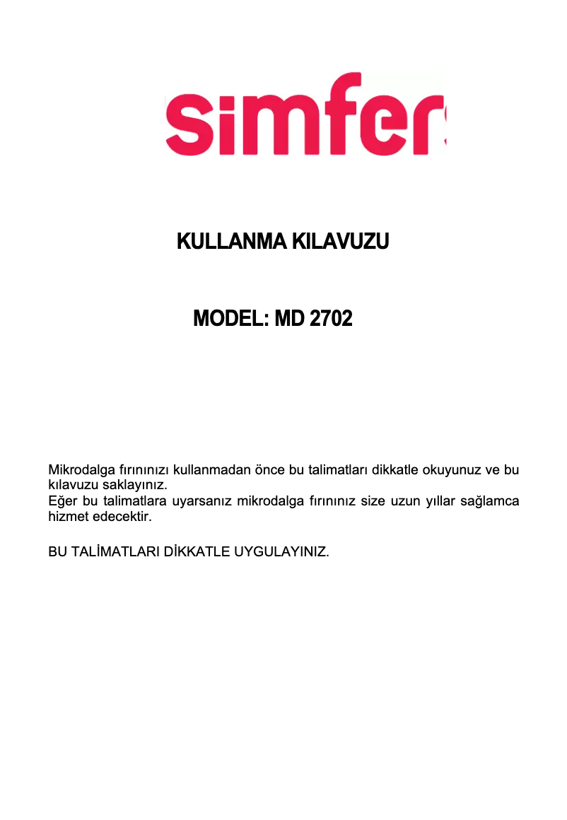 Page 1 de la notice Manuel utilisateur Simfer MD 2702