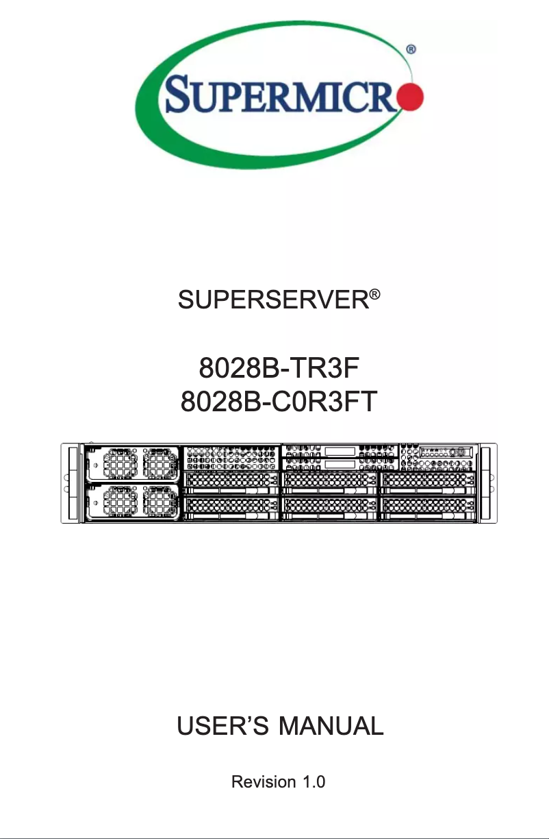 Page 1 de la notice Manuel utilisateur Supermicro SuperServer 8028B-C0R3FT