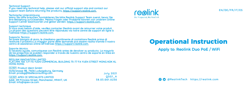 Page 1 de la notice Manuel utilisateur Reolink Duo PoE