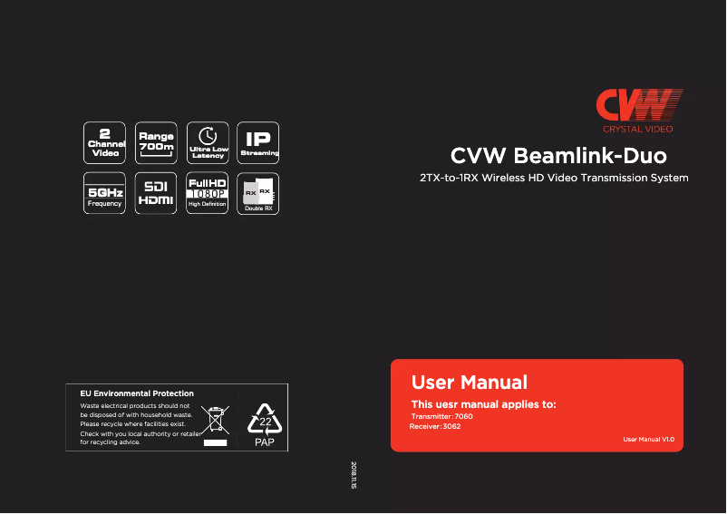 Page 1 de la notice Manuel utilisateur Crystal Video CVW Beamlink-Quad