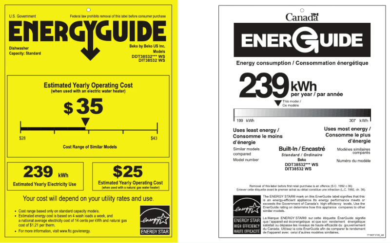 Page 1 de la notice Label énergétique Beko DDT38532X WS