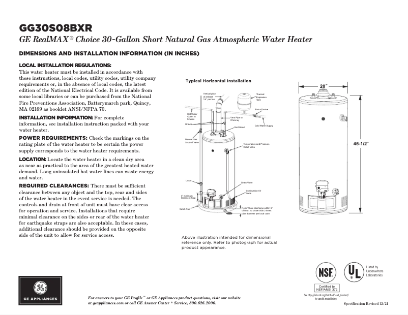Página 1 del manual Ficha técnica GE GG30S08BXR
