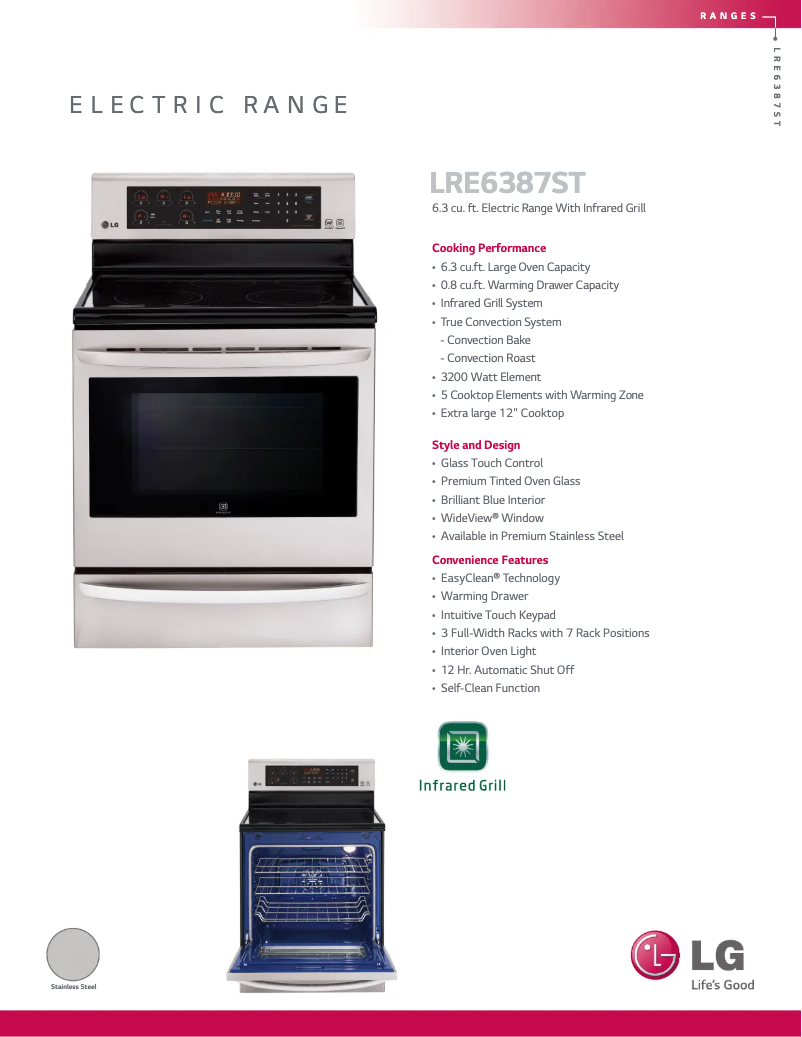 Page 1 de la notice Fiche technique LG LRE6387ST