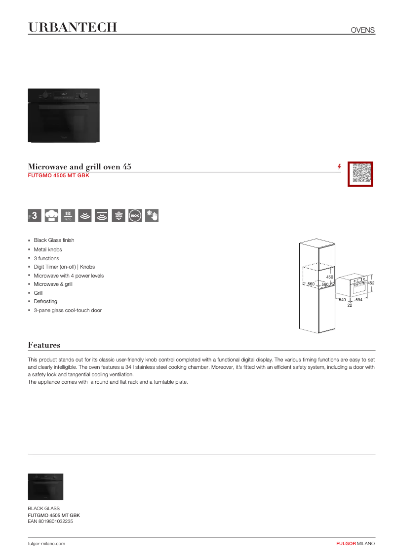 Page 1 de la notice Fiche technique Fulgor Milano FUTGMO 4505 MT GBK