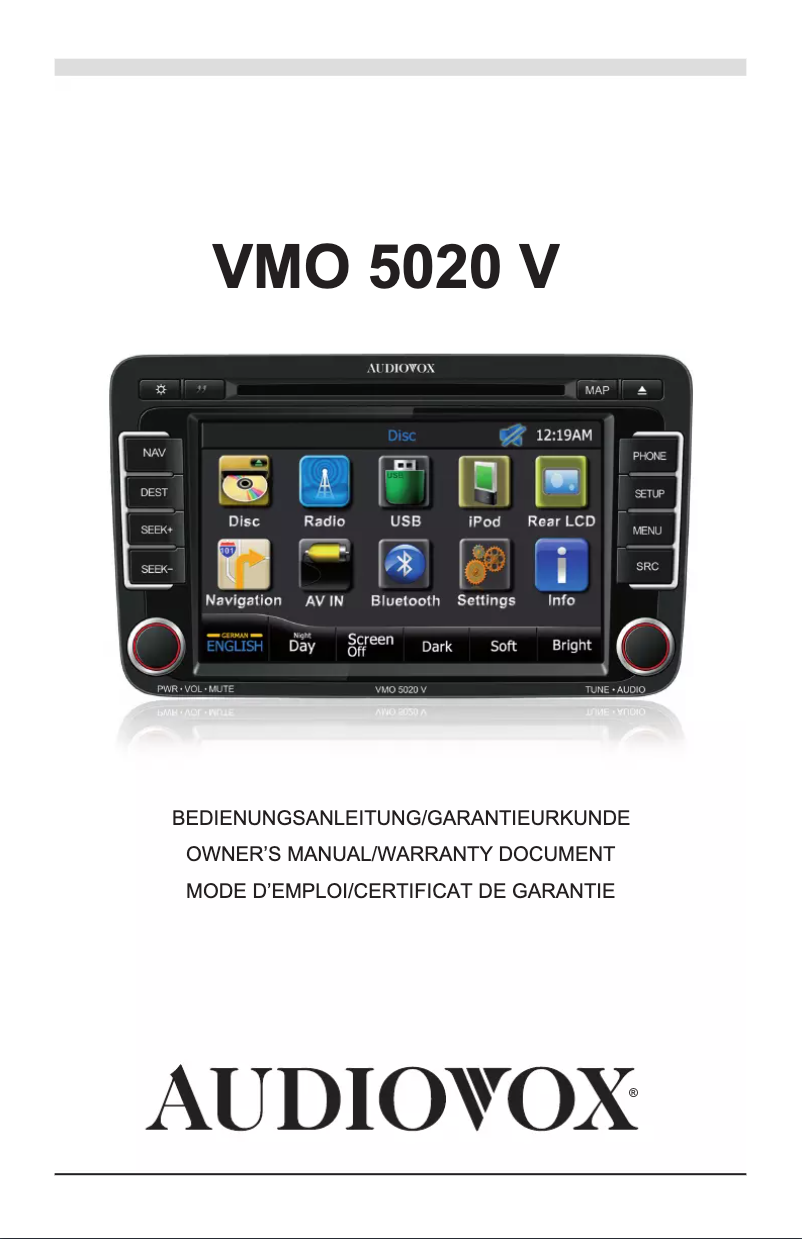 Page n°1 - Manuel utilisateur audiovox VMO 5020 V