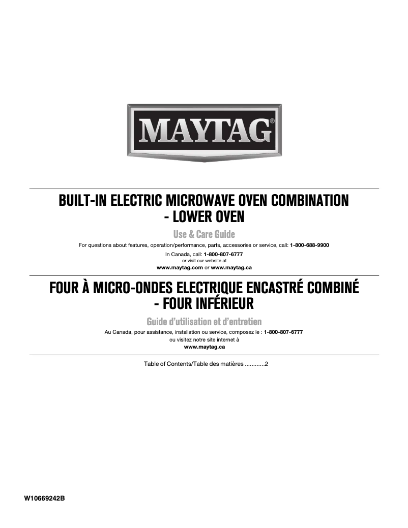 Page 1 de la notice Manuel utilisateur Maytag MMW7730DS