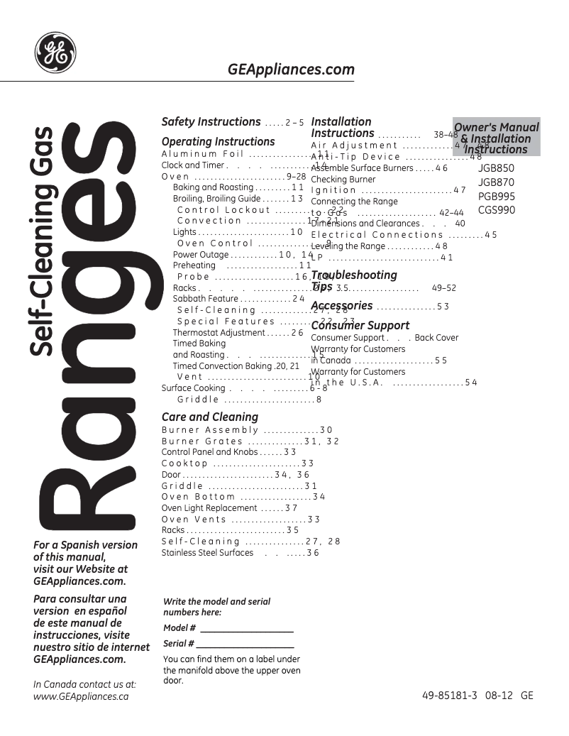 Page n°1 - Guide d'installation GE PGB995DETBB