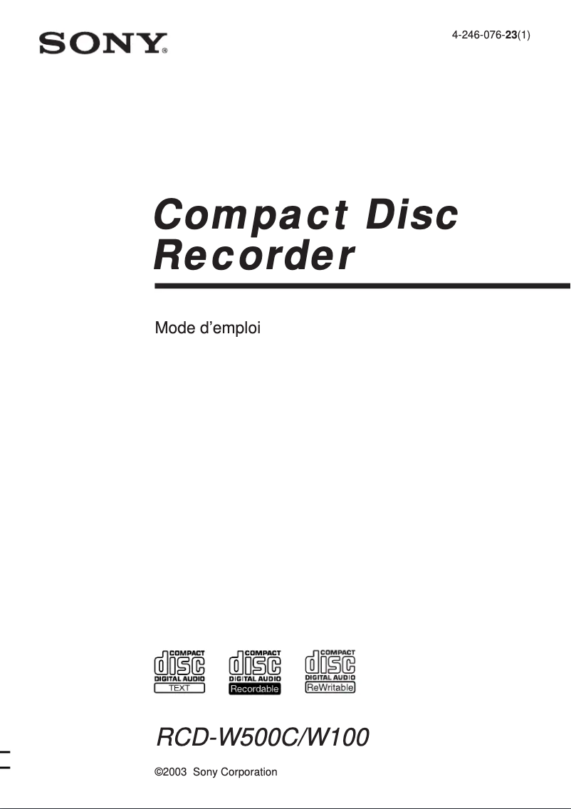 Image de la première page du manuel de l'appareil RCD-W500C