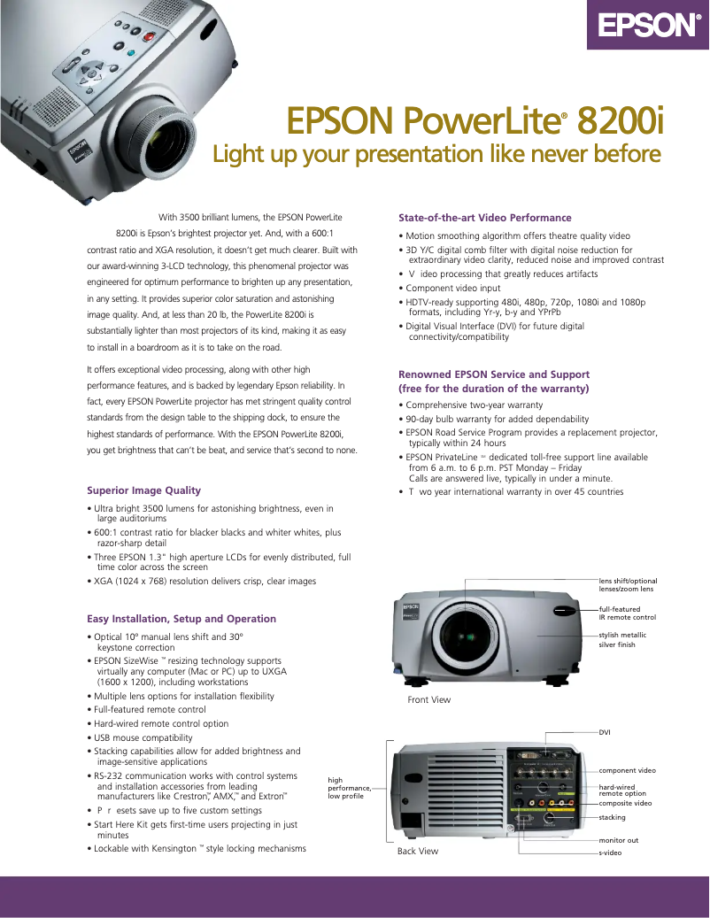 Imagen de la primera página del manual del dispositivo PowerLite 8200i