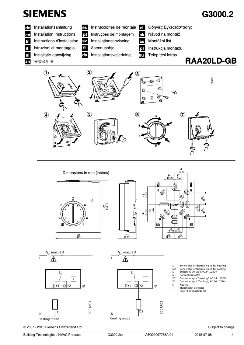 Page 1 de la notice Manuel utilisateur Siemens RAA20LD-GB