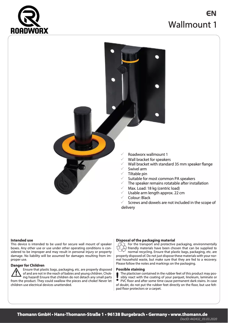 Page 1 de la notice Manuel utilisateur Roadworx Wallmount 1