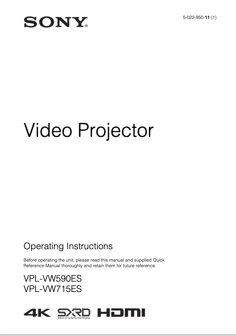 Página 1 del manual Manual de usuario Sony VPL-VW715ES