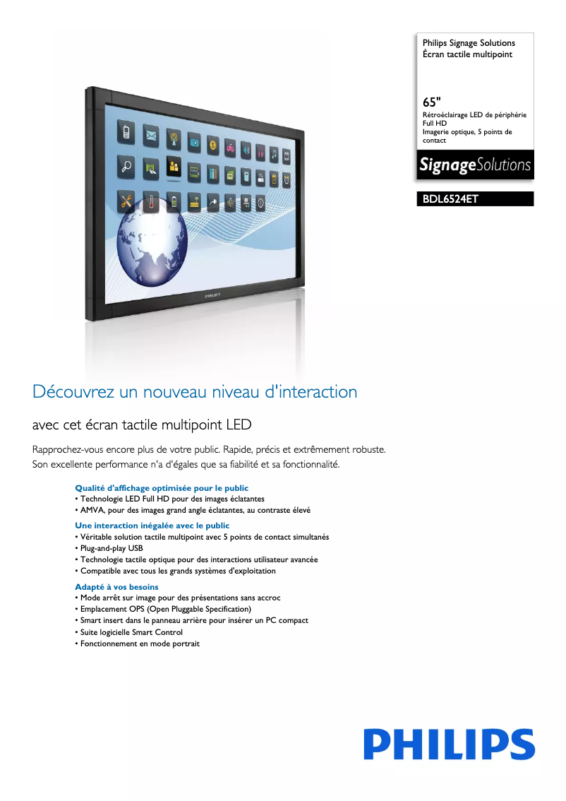 Imagen de la primera página del manual del dispositivo Signage Solutions BDL6524ET
