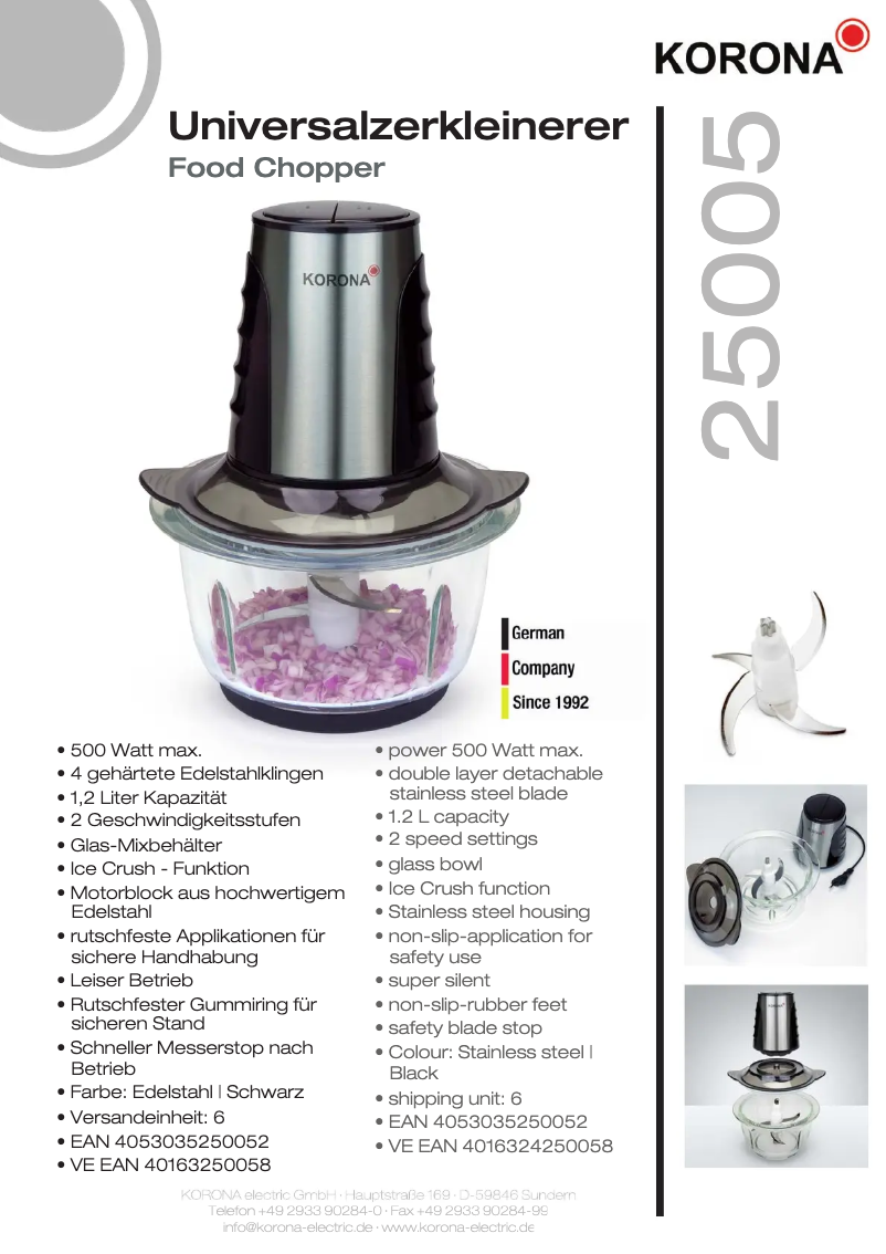 Page 1 de la notice Fiche technique Korona 25005